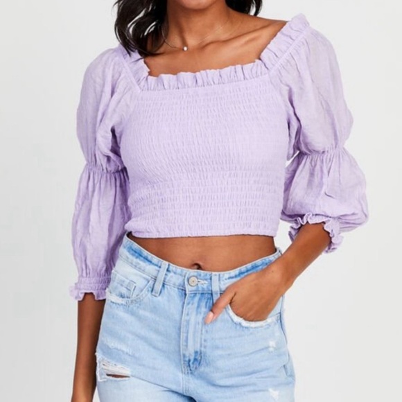 Altar'd State Tops - ALTAR’D State Purple Smocked Crop Top